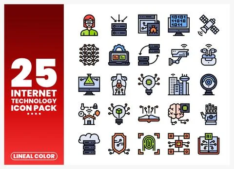 Internet Technology Icons with AI. Network. and Security Elements Stock Illustration