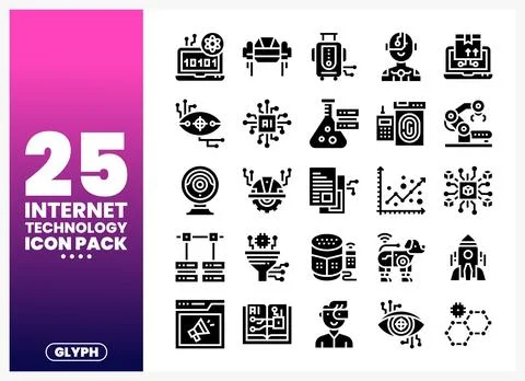 Internet technology icons with binary code. AI. and robots on a white backg.. Stock Illustration