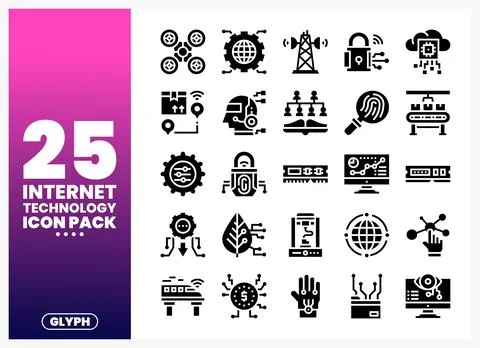 Internet Technology Icons in Black Glyph Style Stock Illustration
