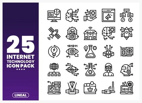 Internet Technology Icons in Clean Line Style 库存插图