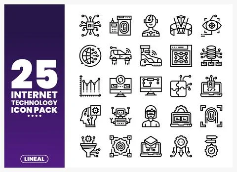 Internet Technology Icons in Clean Linear Style Stock Illustration