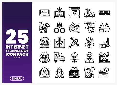 Internet technology icons in a clean. modern line art style on a white back.. Stock Illustration
