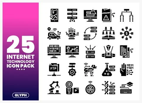 Internet technology icons in a digital matrix on a gradient background. 库存插图