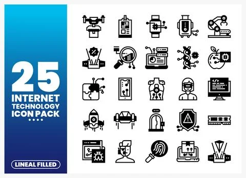 Internet technology icons displayed as a lineal filled pack on a blue gradi.. Stock Illustration