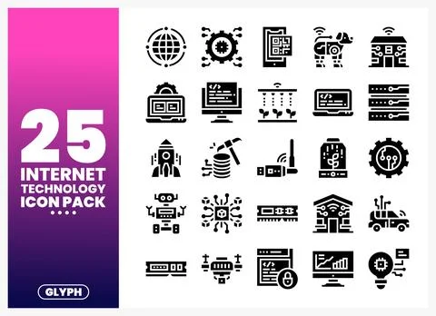 Internet technology icons with globes and computers in a pack on a white ba.. Stock Illustration