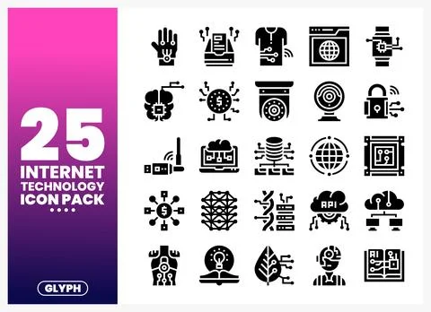 Internet Technology Icons Glyph Pack Stock Illustration