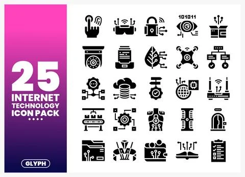 Internet Technology Icons Glyph Pack for Digital Innovation Stock Illustration