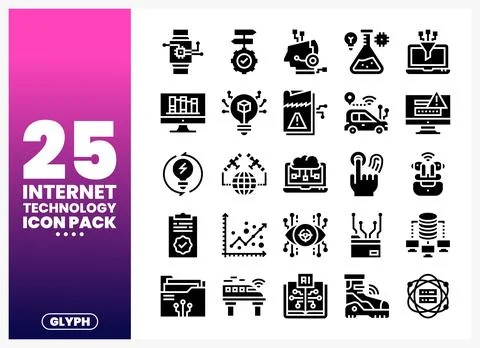 Internet Technology Icons in Glyph Style Stock Illustration