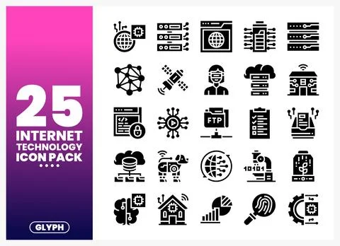 Internet Technology Icons in Glyph Style Stock-Illustration