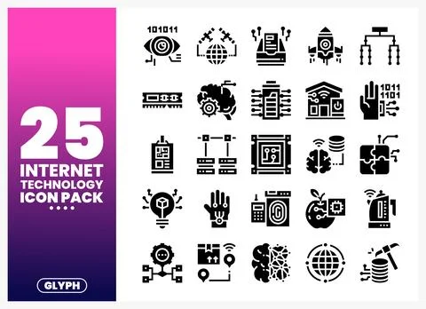 Internet Technology Icons in Glyph Style on White Background Stockillustratie