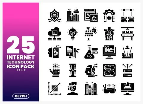 Internet Technology Icons in Glyph Style Illustrazione stock