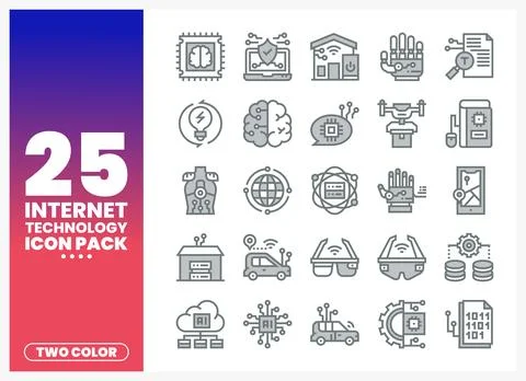 Internet technology icons on a gradient background. digital symbols for web.. Illustrazione stock