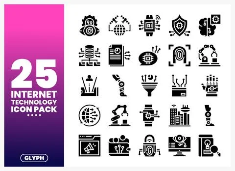 Internet Technology Icons Pack with AI. Data. and Robotics Stock Illustration