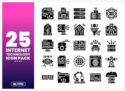 Internet technology icons pack with AI. AI brain. coding. and cloud computi.. Stock Illustration