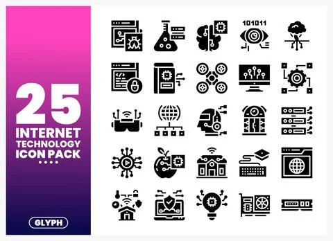 Internet technology icons pack with coding. AI. and network symbols on whit.. Stock Illustration