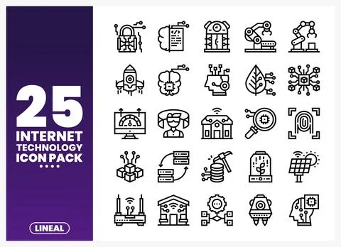 Internet Technology Icons Pack with Digital and Futuristic Themes Stock Illustration