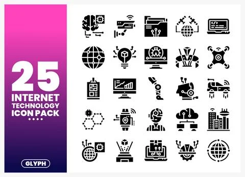 Internet Technology Icons Pack for Digital Innovations Stock Illustration
