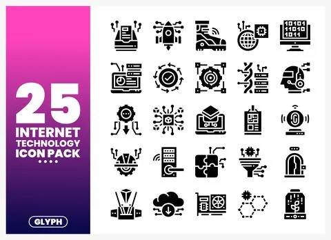 Internet Technology Icons Pack with diverse digital concepts presented in a.. Illustrazione stock