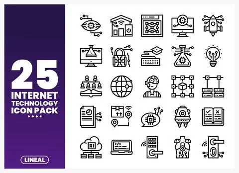 Internet technology icons pack featuring AI. cloud. and security symbols on.. Stockillustratie