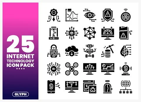 Internet Technology Icons Pack Glyph Set Stock Illustration