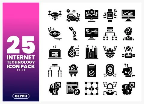 Internet Technology Icons Pack  Glyph Design Ilustração Stock