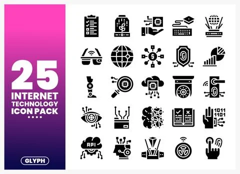 Internet Technology Icons Pack Glyph Collection Stock-Illustration