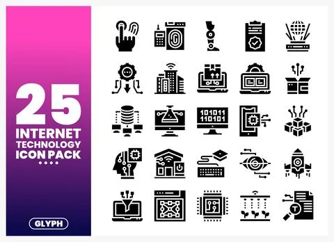 Internet Technology Icons Pack - Glyph Style Illustrazione stock