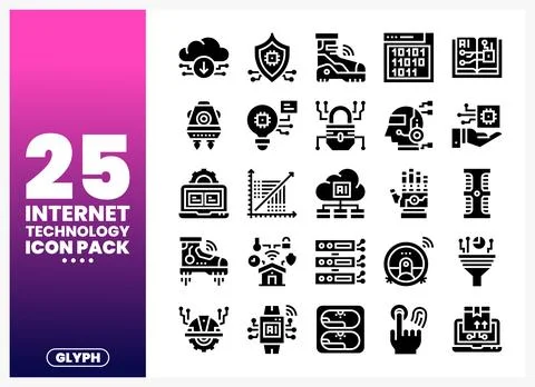 Internet Technology Icons Pack Glyph Illustrazione stock