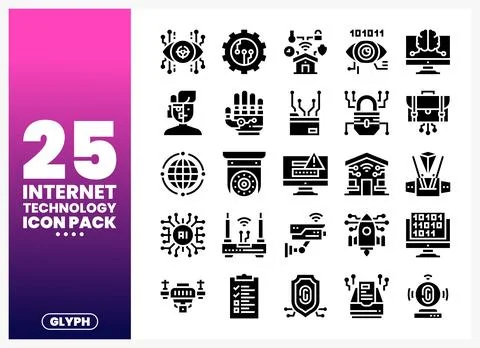 Internet technology icons pack with glyph elements Stock Illustration