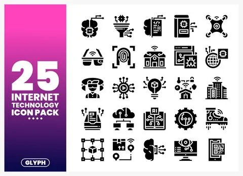 Internet Technology Icons Pack on Gradient Background Illustrazione stock