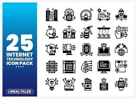 Internet technology icons pack with lineal filled graphics. Stock Illustration