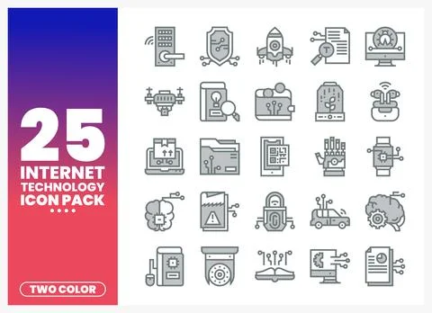 Internet Technology Icons Pack with Two-Color Design Stock Illustration