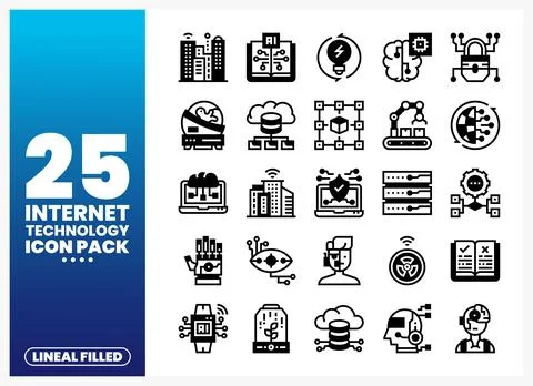 Internet Technology Icons Pack with various digital concepts Illustrazione stock