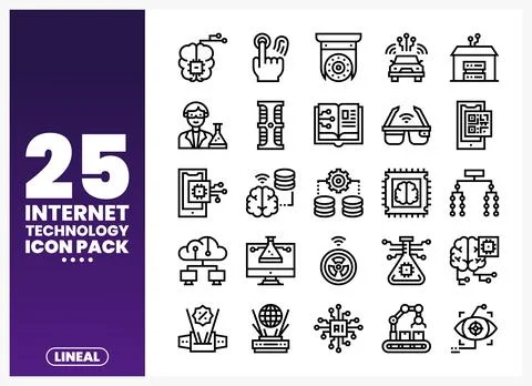 Internet technology icons package with lineal graphic elements on a white b.. Stock-Illustration