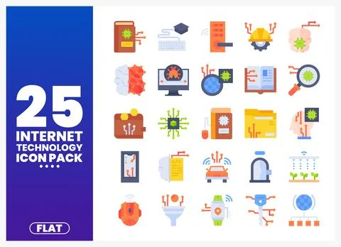 Internet technology icons presented as a flat design icon pack with elements. Stock Illustration