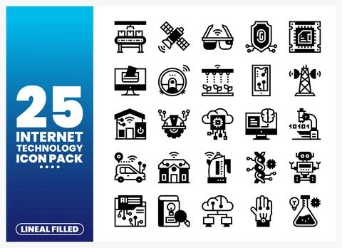 Internet technology icons production line. satellite. smart glasses. finger.. イラスト素材