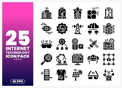 Internet Technology Icons Set Glyph Design Stock Illustration
