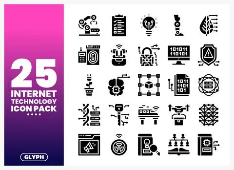 Internet technology icons set with glyph design. Stockillustratie