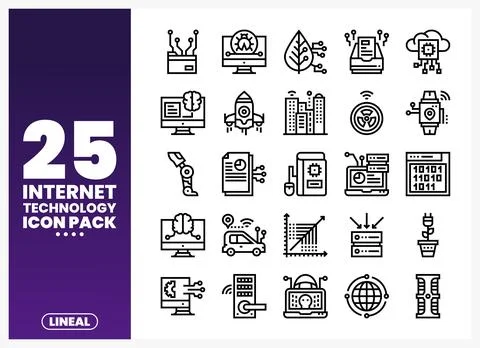 Internet technology icons set on white background in a clean. modern line a.. Illustrazione stock