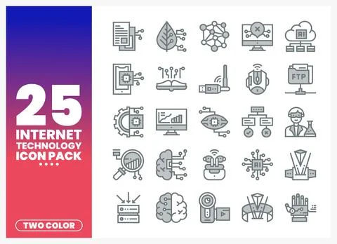 Internet technology icons showcasing data. AI. and networking in a clean. t.. イラスト素材