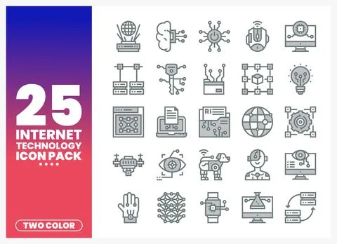 Internet technology icons with technology and AI themes. Ilustração Stock