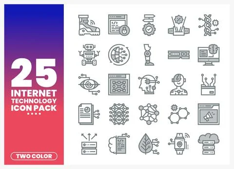 Internet Technology Icons in Two-Color Style Stock Illustration