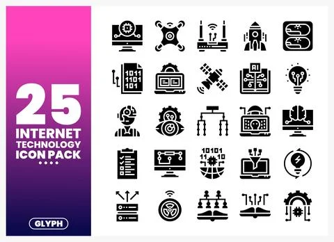 Internet Technology Icons on White Background Stock Illustration