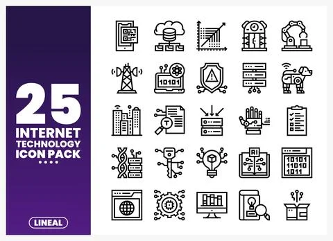 Internet technology icons on white background. linear style. diverse techno.. Stock Illustration