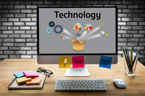 Internet Technology Ideas think Outside Box , businessman hand working on l.. Stock Photos