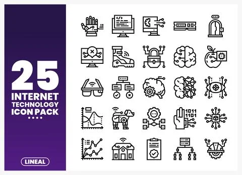 Internet Technology Line Icons in a Grid Format Stock Illustration