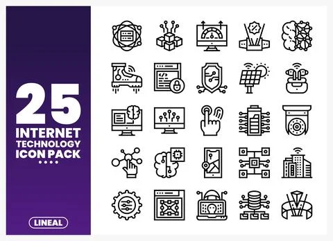 Internet Technology Line Icons Stockillustratie