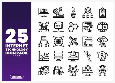 Internet Technology Line Icons Pack for Web and Mobile Stock Illustration