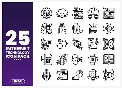 Internet Technology Line Icons Pack with Digital Concepts イラスト素材