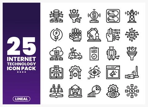 Internet Technology Line Icons Set Stock Illustration